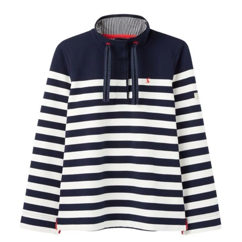 Joules Saunton Funnel Neck Sweatshirt in French Navy & Cream Stripe in XS
